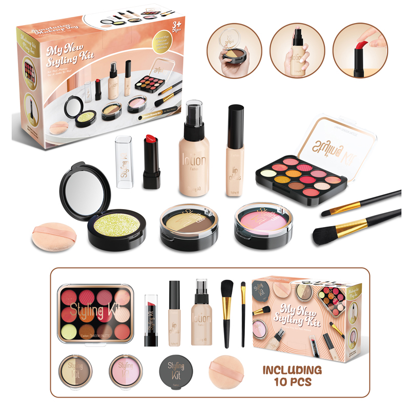 Beauty Makeup Kit For Kids - 10 ชิ้นจําลองสาวความงามเล่นชุดเครื่องสําอางการศึกษาแต่งหน้าของเล่นเจ้าหญิงเล่นบ้านกระเป๋าเครื่องสําอางของขวัญสําหรับเด็กสาว