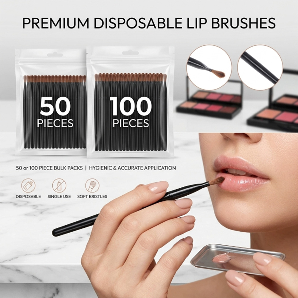 Beauty With Makeup - 50/100 ชิ้นชุดแปรงทาปากแบบใช้แล้วทิ้งลิปสติกกลอส แวนด์ อพพลิเคเตอร์แปรงแต่งหน้าเครื่องมือความงามระดับมืออาชีพเครื่องสำอาง
