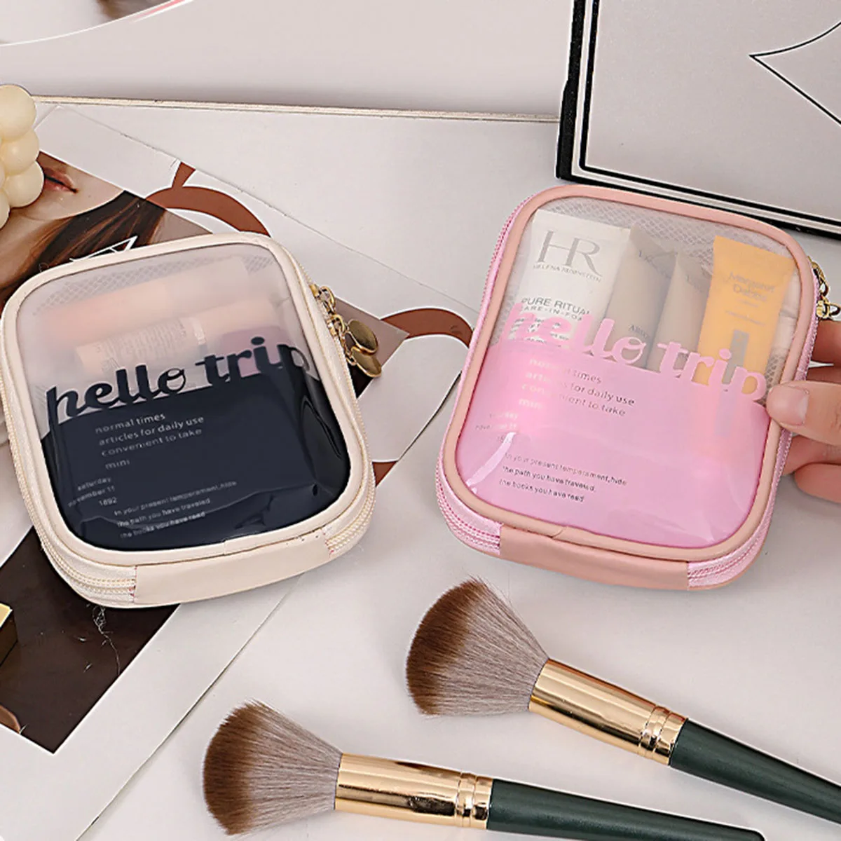 Beauty Makeup Lipstick - กระเป๋าเครื่องสำอางแบบโปร่งใสพกพาสะดวก กระเป๋าใส่ลิปสติก กระเป๋าเดินทางสำหรับหูฟังบลูทูธ สายชาร์จ และกระเป๋าแต่งหน้า