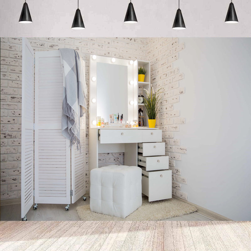 Beauty Makeup Events - ฉากหลังถ่ายภาพห้องแต่งหน้าสีชมพู ห้องแต่งตัว ร้านเสริมสวย โต๊ะเครื่องแป้ง กระจกเครื่องสำอาง ผนังพื้นหลัง